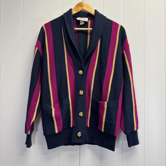 Vintage Lilli Ann Collections Womens 80s Preppy Striped Cardigan Size 10 Classic - Picture 1 of 8